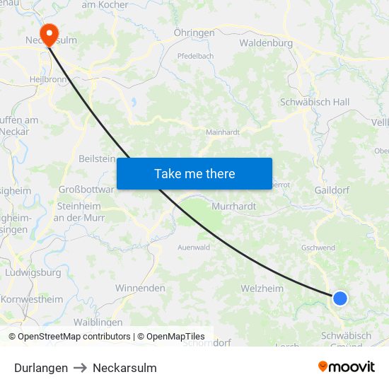 Durlangen to Neckarsulm map