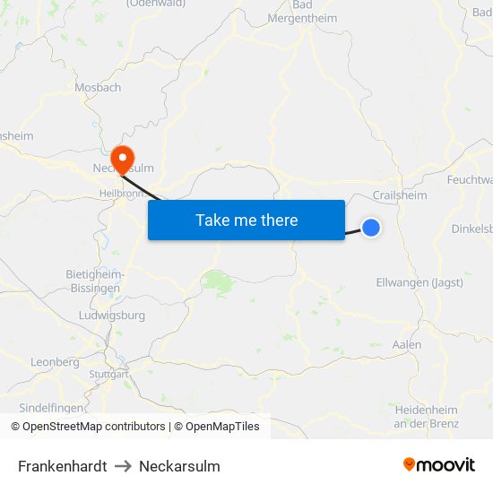 Frankenhardt to Neckarsulm map