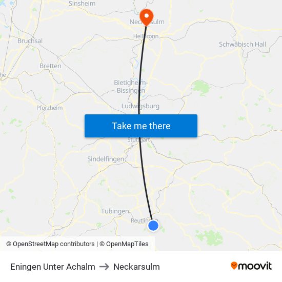 Eningen Unter Achalm to Neckarsulm map