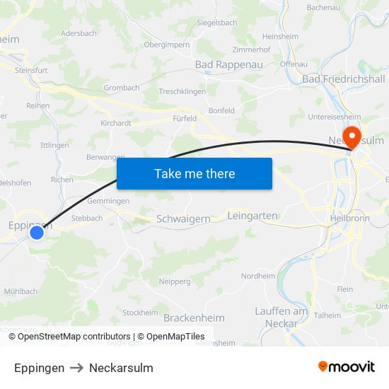 Eppingen to Neckarsulm map