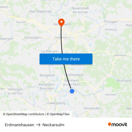 Erdmannhausen to Neckarsulm map