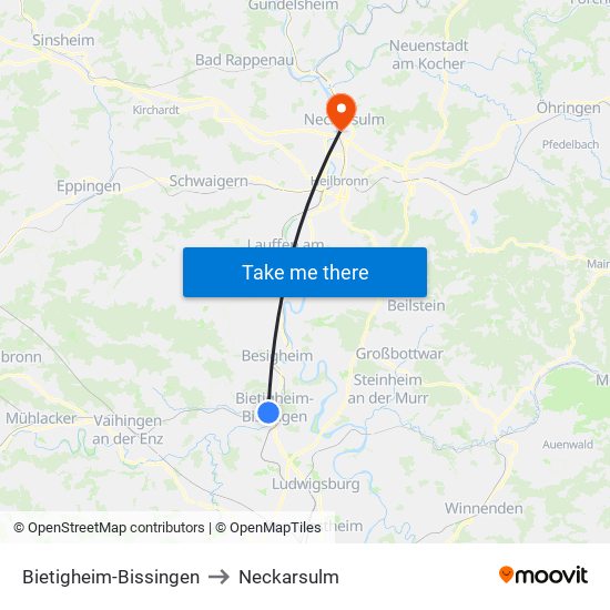 Bietigheim-Bissingen to Neckarsulm map