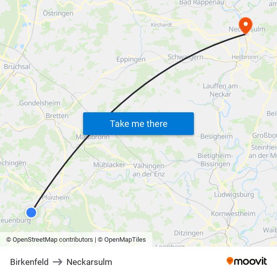 Birkenfeld to Neckarsulm map