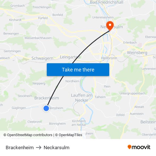 Brackenheim to Neckarsulm map