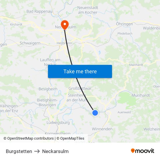 Burgstetten to Neckarsulm map