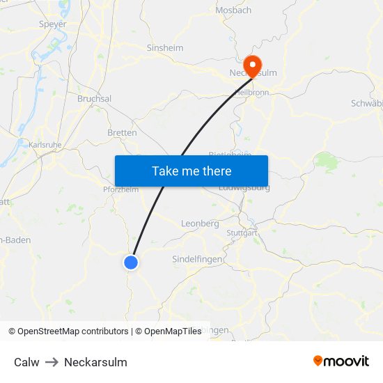 Calw to Neckarsulm map