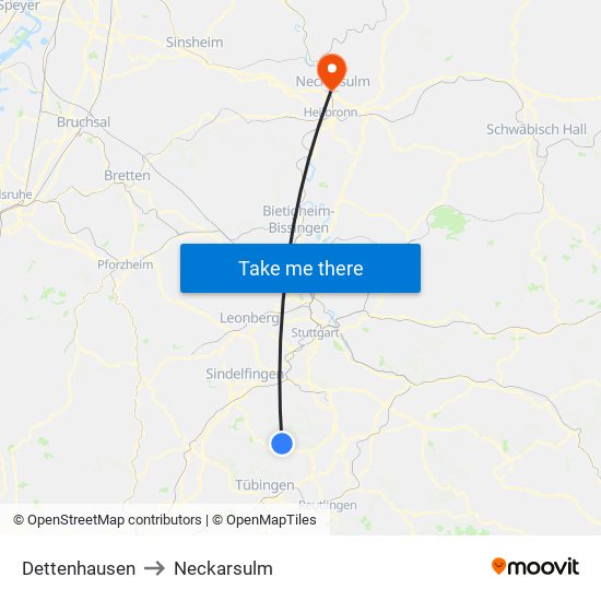 Dettenhausen to Neckarsulm map