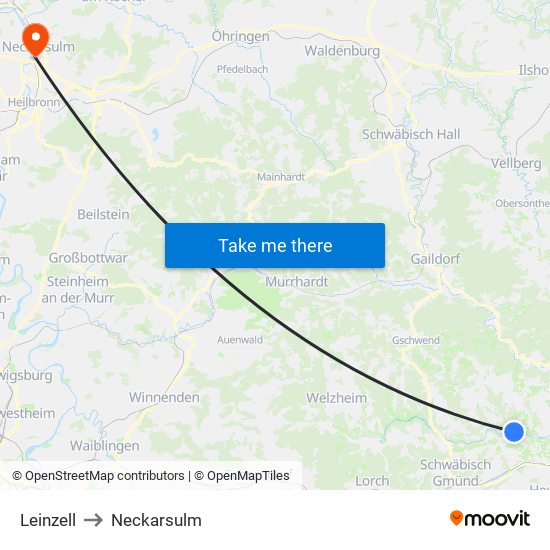 Leinzell to Neckarsulm map