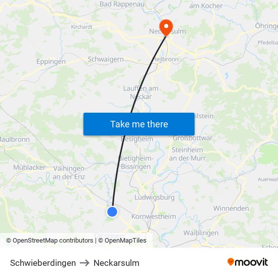 Schwieberdingen to Neckarsulm map