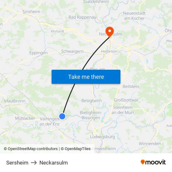 Sersheim to Neckarsulm map
