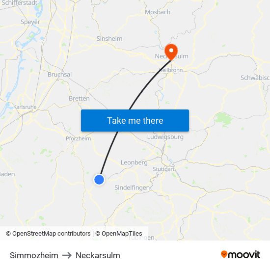 Simmozheim to Neckarsulm map