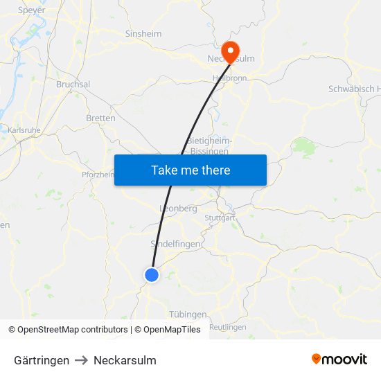 Gärtringen to Neckarsulm map