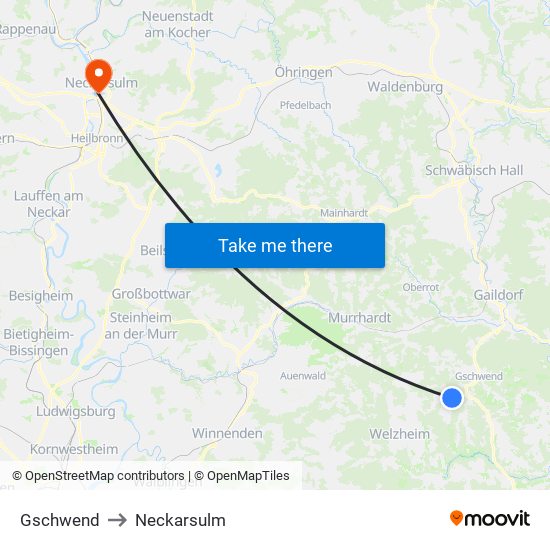 Gschwend to Neckarsulm map