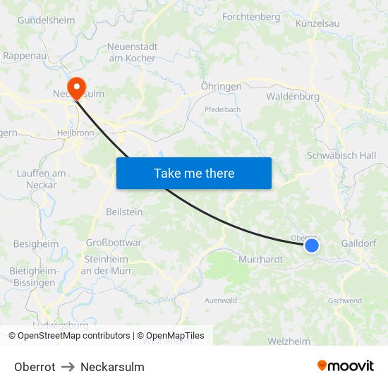 Oberrot to Neckarsulm map