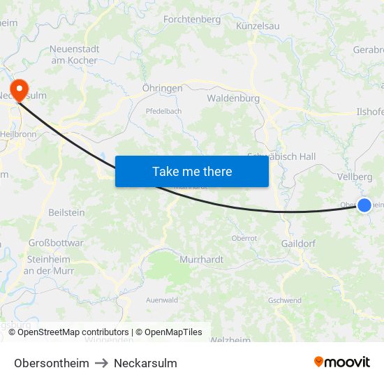 Obersontheim to Neckarsulm map