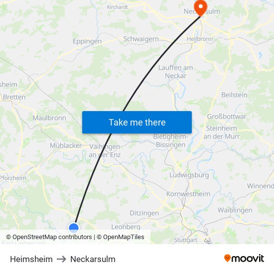 Heimsheim to Neckarsulm map