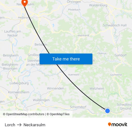 Lorch to Neckarsulm map