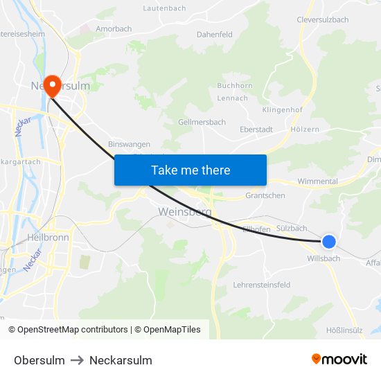 Obersulm to Neckarsulm map