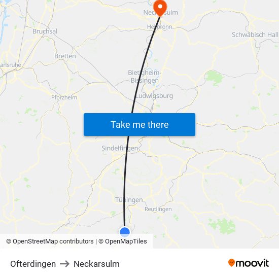 Ofterdingen to Neckarsulm map