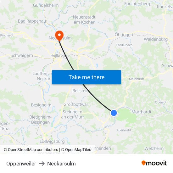 Oppenweiler to Neckarsulm map