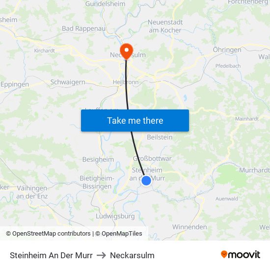 Steinheim An Der Murr to Neckarsulm map