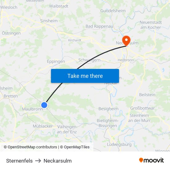 Sternenfels to Neckarsulm map