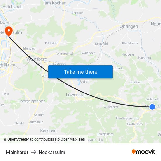 Mainhardt to Neckarsulm map