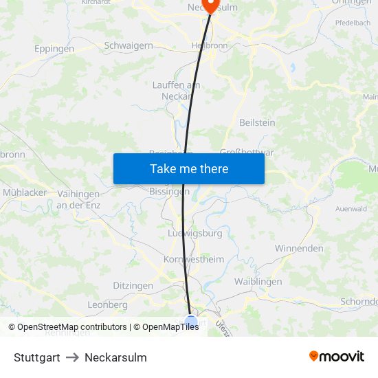 Stuttgart to Neckarsulm map