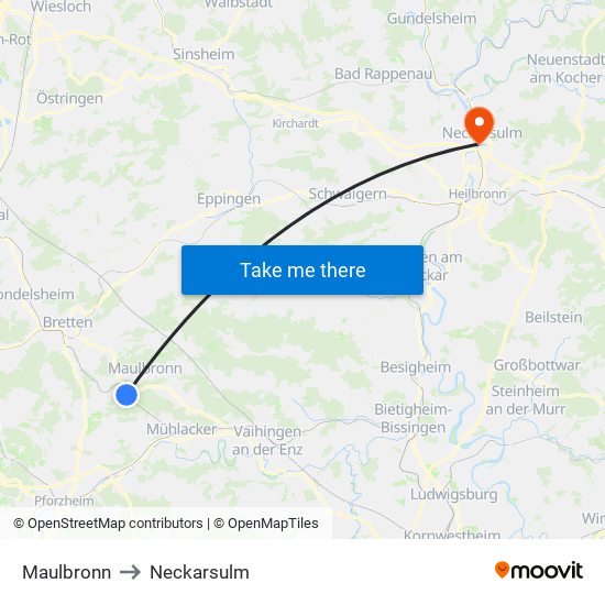 Maulbronn to Neckarsulm map