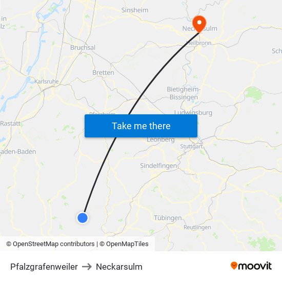 Pfalzgrafenweiler to Neckarsulm map