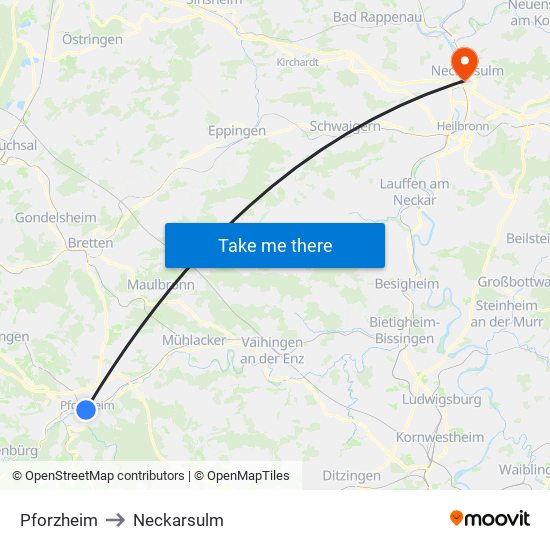 Pforzheim to Neckarsulm map
