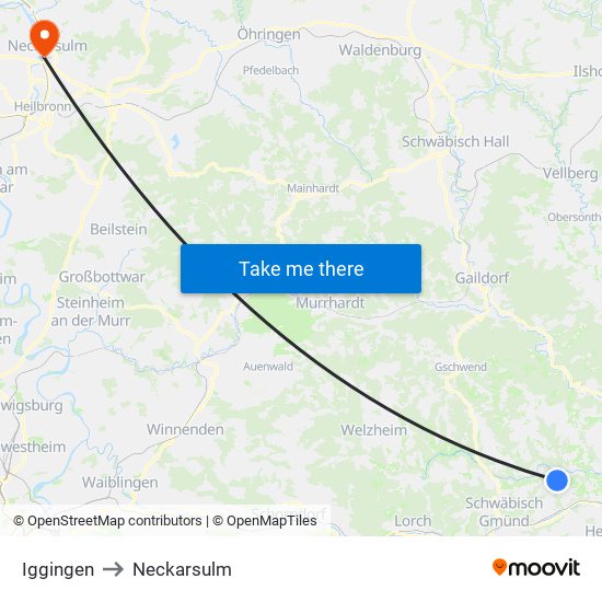 Iggingen to Neckarsulm map