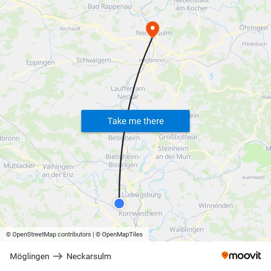 Möglingen to Neckarsulm map