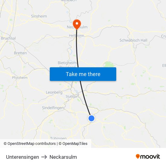 Unterensingen to Neckarsulm map
