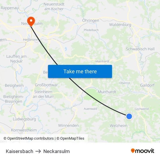 Kaisersbach to Neckarsulm map