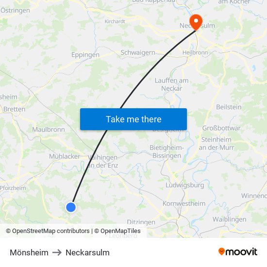 Mönsheim to Neckarsulm map