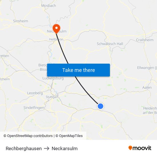 Rechberghausen to Neckarsulm map