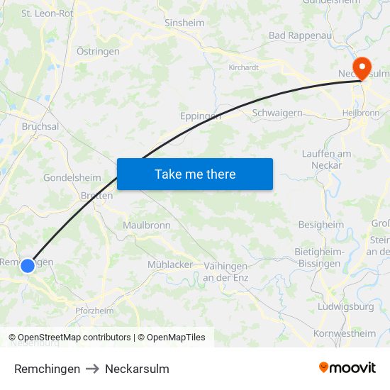 Remchingen to Neckarsulm map