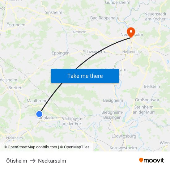 Ötisheim to Neckarsulm map