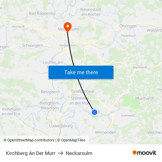 Kirchberg An Der Murr to Neckarsulm map