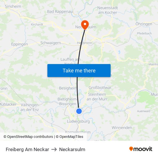 Freiberg Am Neckar to Neckarsulm map