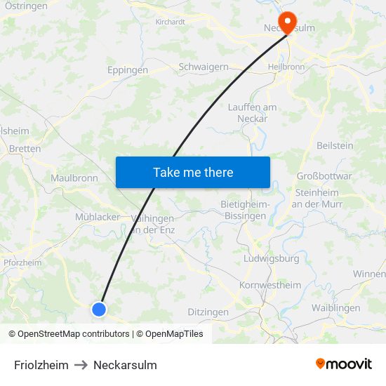 Friolzheim to Neckarsulm map