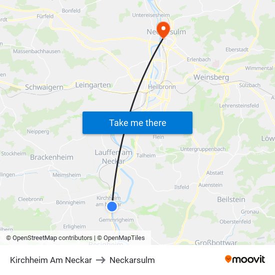 Kirchheim Am Neckar to Neckarsulm map