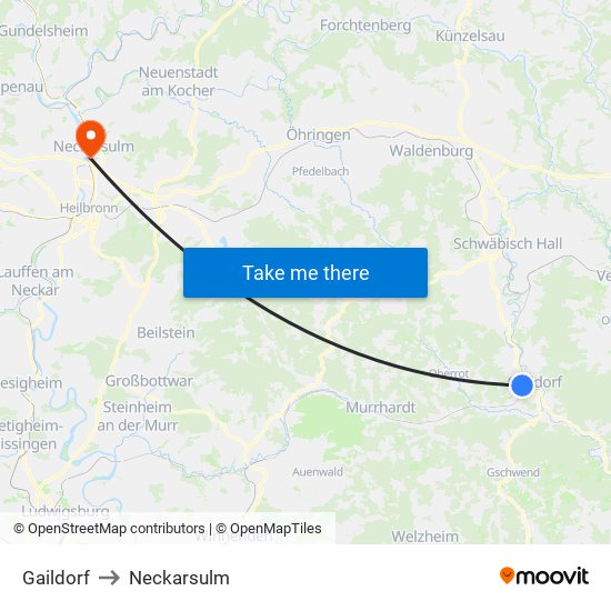 Gaildorf to Neckarsulm map