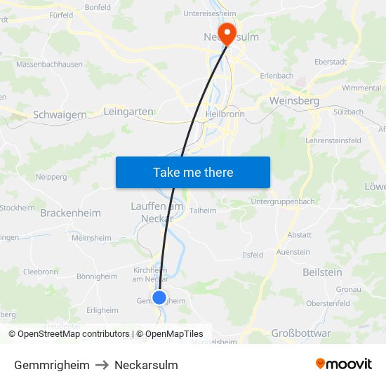 Gemmrigheim to Neckarsulm map