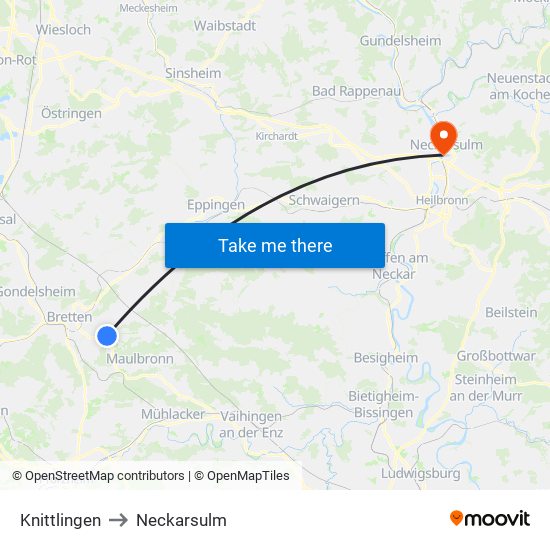 Knittlingen to Neckarsulm map