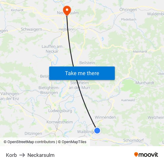 Korb to Neckarsulm map