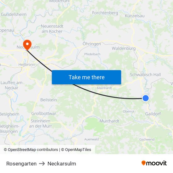 Rosengarten to Neckarsulm map