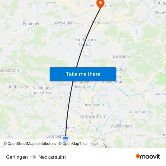 Gerlingen to Neckarsulm map