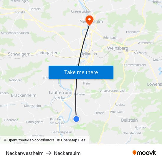 Neckarwestheim to Neckarsulm map